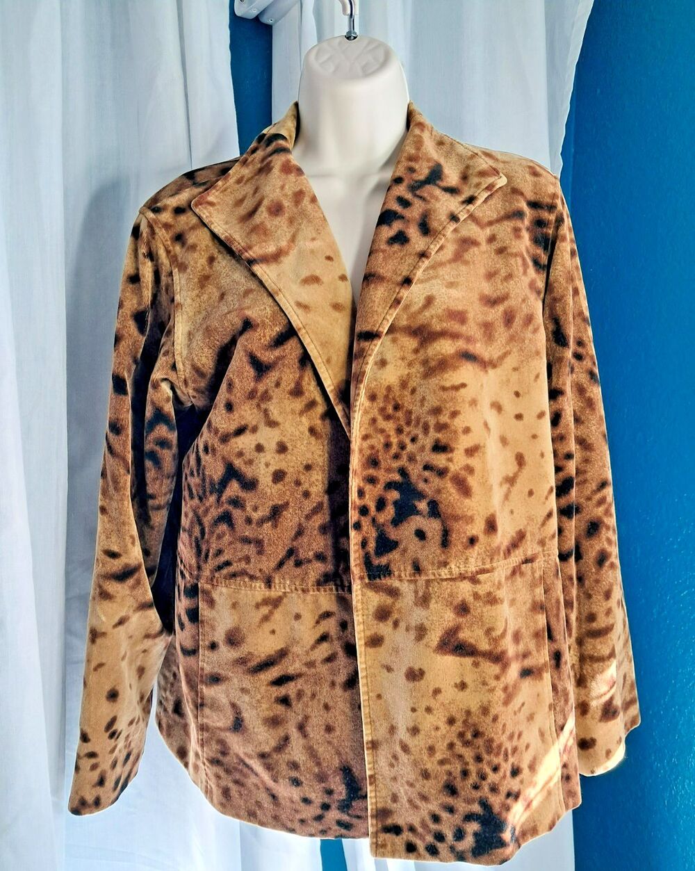 Vintage 90's Leopard Print Jacket Blazer Fully Lined Size 10 Petite Ellen Tracy